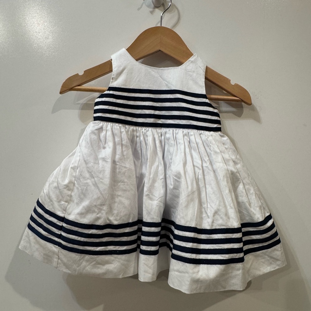 Edgehill Collection Baby Dress 3 mo White Navy Striped Sleeveless Classic Preppy